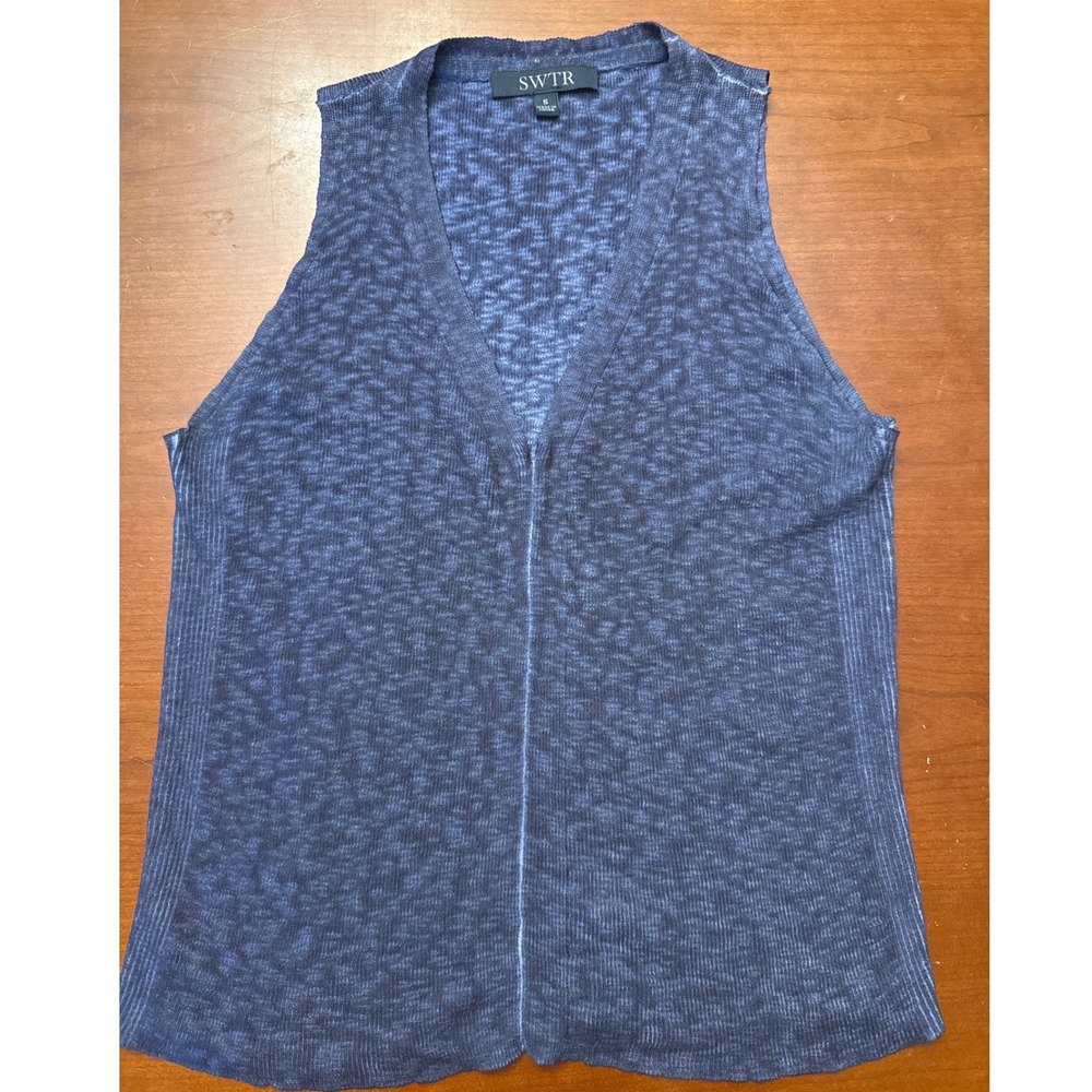 SWTR sleeveless top Small tank navy blue linen blend‎ knit lightweight
